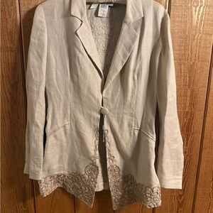 Luciano Soprani Linen Embroidered Blazer Made in Italy size 42 NWT